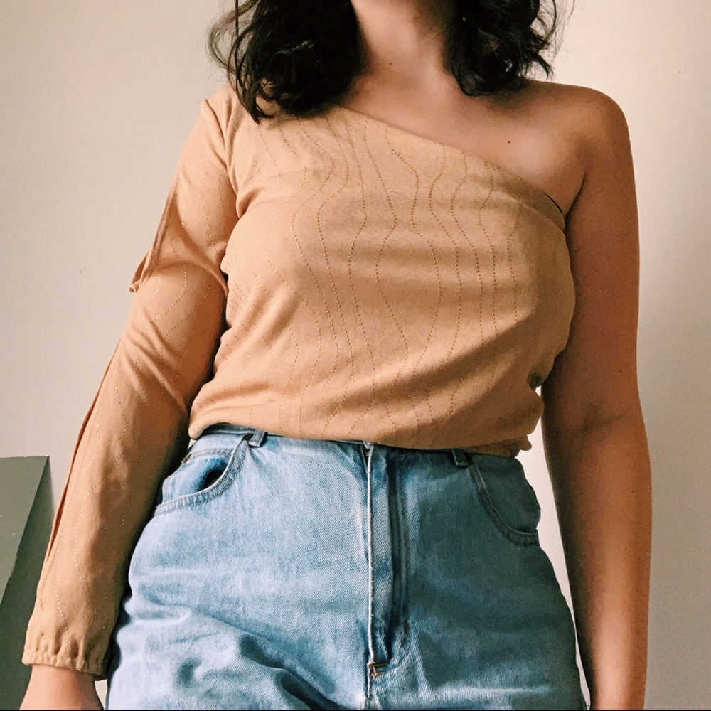 arden b sequin one sleeve glam shirt